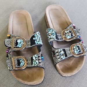 Aloha Island Women's Embellished Slide Sandals with Buckle Detail